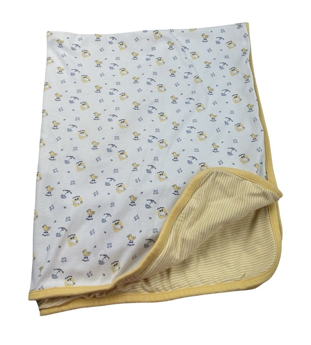 Gymboree Baby Receiving Blanket Reversible Ducky Ducks Umbrella Yellow Stripe